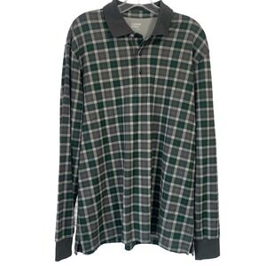 Lands End Polo Shirt Mens XL Plaid Long Sleeve Traditional Fit